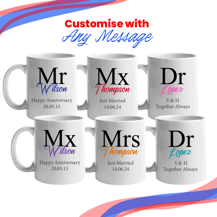 Gender Neutral Wedding Mug Set, Mx and Mx Classic Font Design Image 4