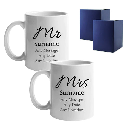 Mr and Mrs Mug Set, Elegant Font Design, Ceramic 11oz/312ml Mugs Image 2