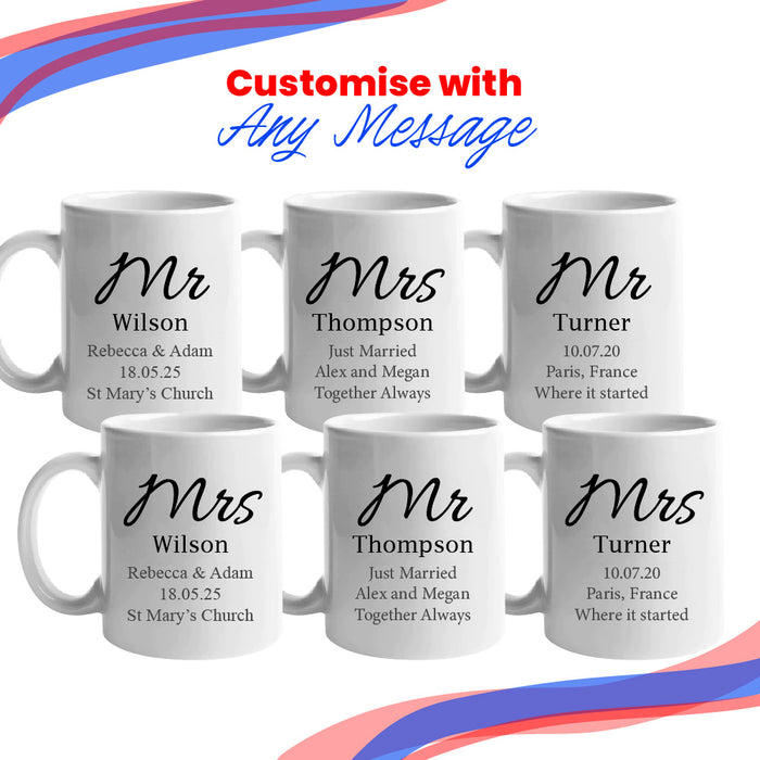 Mr and Mrs Mug Set, Elegant Font Design, Ceramic 11oz/312ml Mugs Image 4