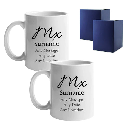 Gender Neutral Wedding Mug Set, Mx and Mx Elegant Font Design Image 1