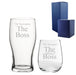 Engraved His and Hers Beer and Stemless Wine Set, The Actual Boss Image 1