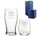 Engraved Mr and Mrs Beer and Stemless Wine Set, Classic Font Image 1