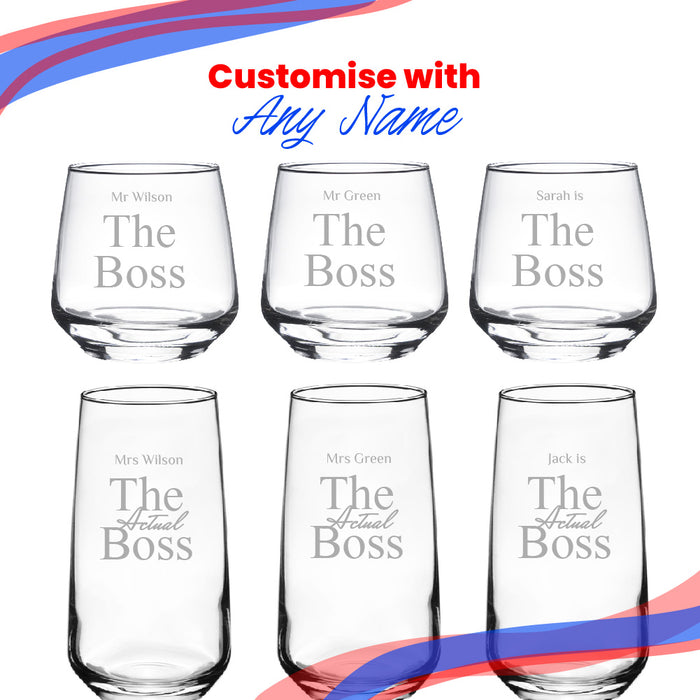 Engraved His and Hers Whisky and Cocktail Set, The Actual Boss Image 5