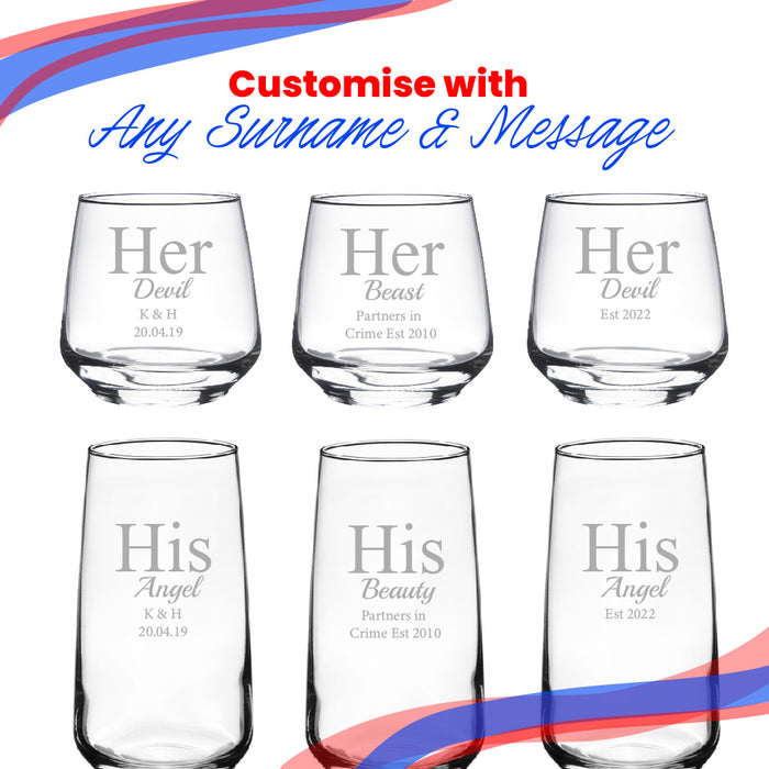 Engraved His and Hers Any Text Whisky and Cocktail Glass Set Image 5