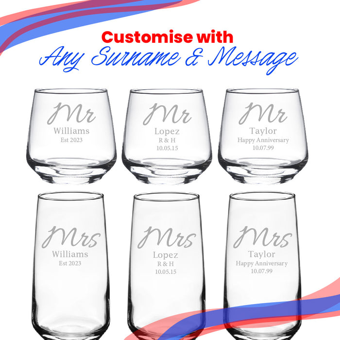 Engraved Mr and Mrs Whisky and Cocktail Set, Elegant Font Image 5