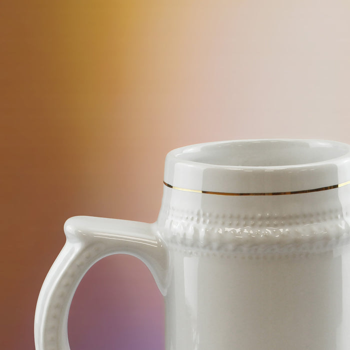 Printed White Ceramic Beer Mug, Any Message, Gold Rimmed, 22oz/560ml Image 4