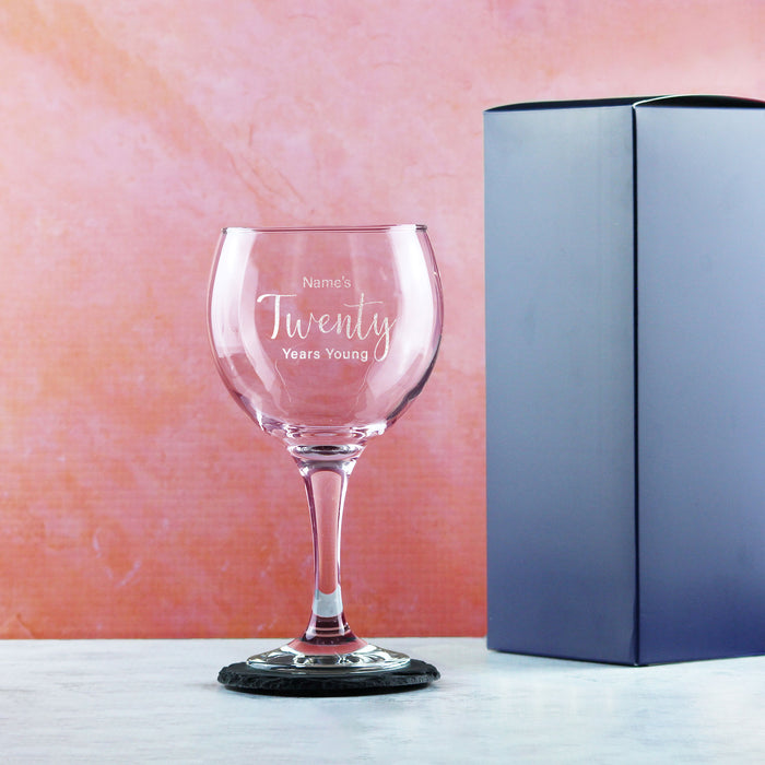 Engraved 20th Birthday Cubata Gin Glass, Years Young Delicate Font Image 3