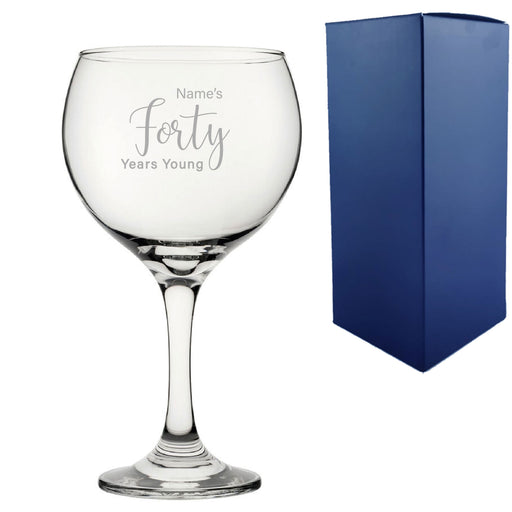 Engraved 40th Birthday Cubata Gin Glass, Years Young Delicate Font Image 1