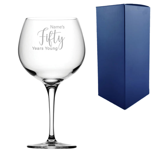 Engraved 50th Birthday Primeur Gin Glass Years Young Delicate Font Image 2