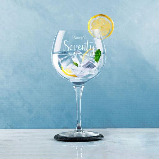 Engraved 70th Birthday Primeur Gin Glass Years Young Delicate Font Image 4