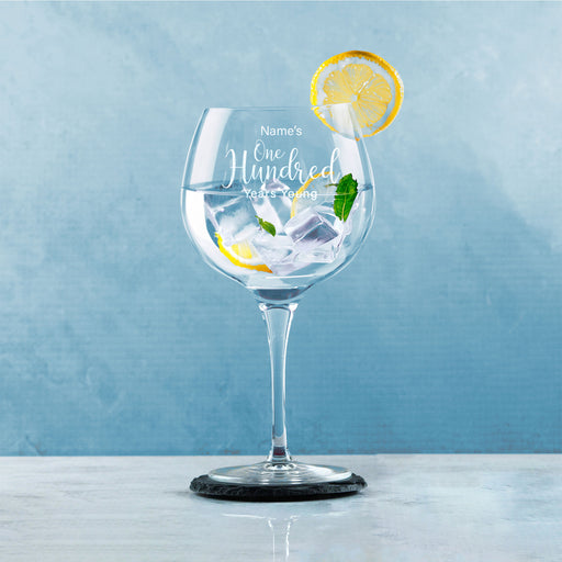 Engraved 100th Birthday Primeur Gin Glass Years Young Delicate Font Image 4