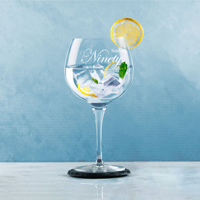 Engraved 90th Birthday Primeur Gin Glass Years Young Curly Font Image 4