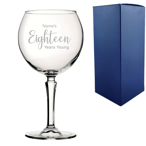 Engraved 18th Birthday Hudson Gin Glass, Years Young Delicate Font Image 1