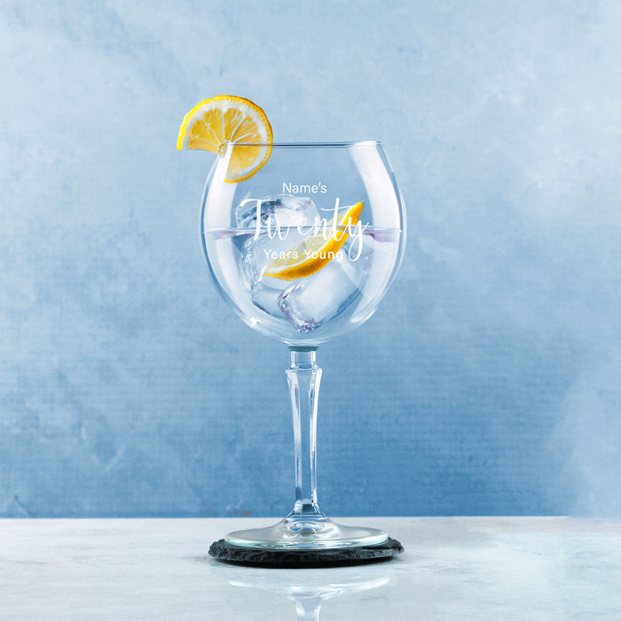 Engraved 20th Birthday Hudson Gin Glass, Years Young Delicate Font Image 4
