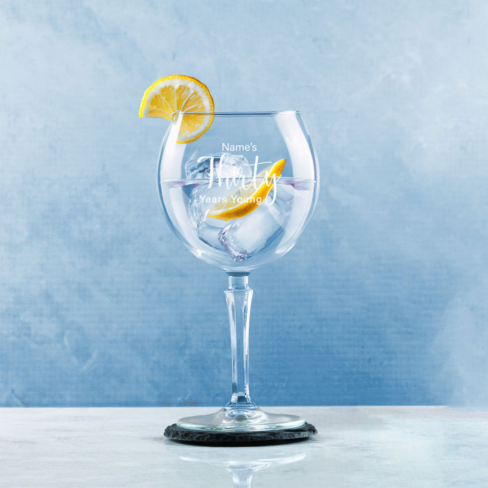 Engraved 30th Birthday Hudson Gin Glass, Years Young Delicate Font Image 4