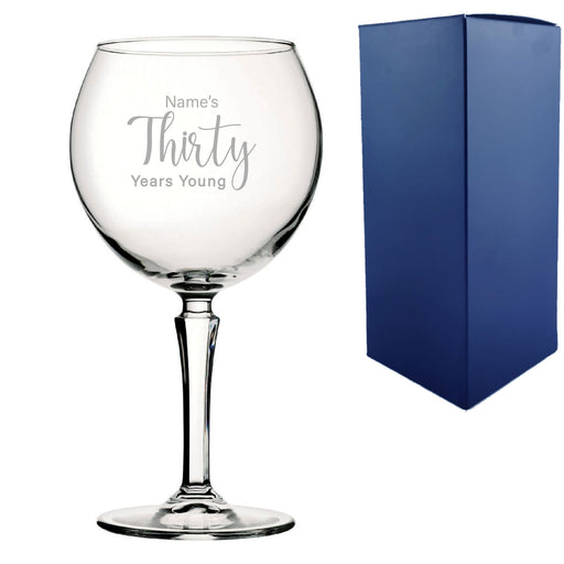 Engraved 30th Birthday Hudson Gin Glass, Years Young Delicate Font Image 1