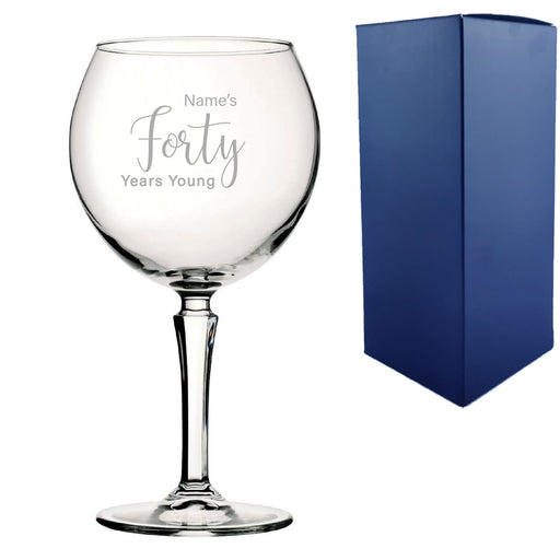 Engraved 40th Birthday Hudson Gin Glass, Years Young Delicate Font Image 1