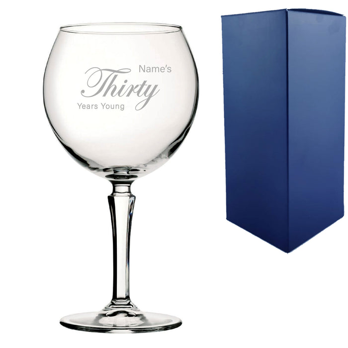 Engraved 30th Birthday Hudson Gin Glass, Years Young Curly Font Image 2