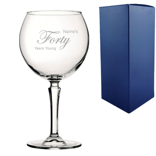 Engraved 40th Birthday Hudson Gin Glass, Years Young Curly Font Image 1