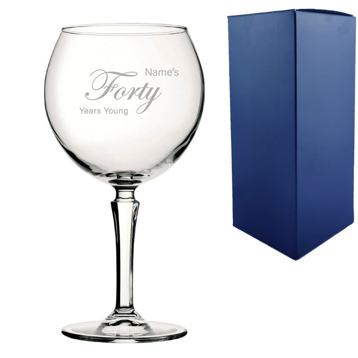 Engraved 40th Birthday Hudson Gin Glass, Years Young Curly Font Image 1