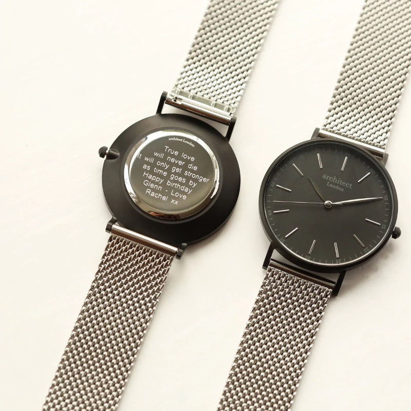Personalised Men's Architect Minimalist Watch With Steel Silver Mesh Strap
