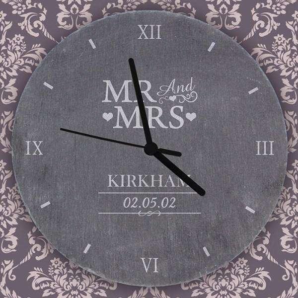 Personalised Mr & Mrs Slate Clock - Myhappymoments.co.uk
