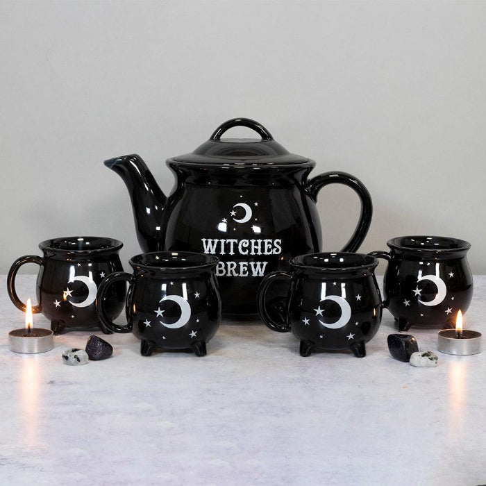 Witches Brew Ceramic Cauldron Teapot & Mugs Tea Set