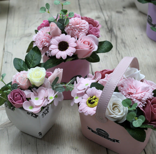 Soap Flower Bouquet Petite Basket - Peaceful Pink