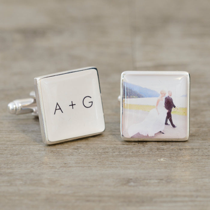 Personalised Groom Cufflinks - Initials & Photo