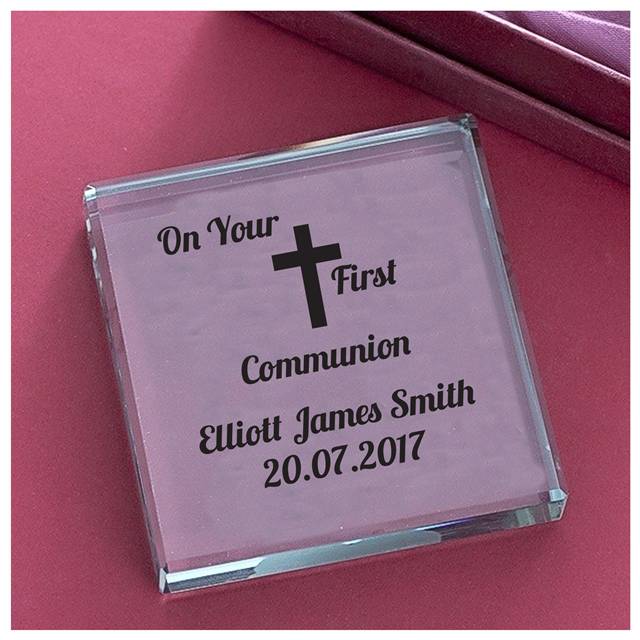 Personalised First Holy Communion Jade Glass Block - Myhappymoments.co.uk