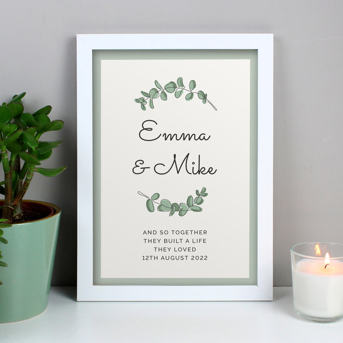 Personalised Botanical Couples A4 White Framed Wall Art