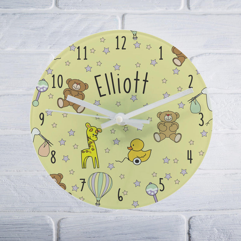 Personalised Nursery Scene Glass Round Clock