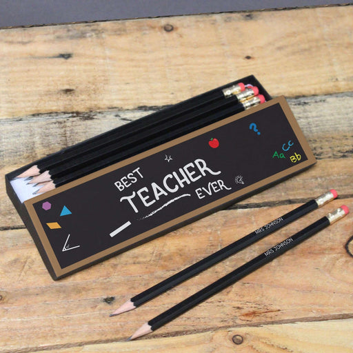 Personalised Best Teacher Ever Pencil Box & Pencils - Myhappymoments.co.uk