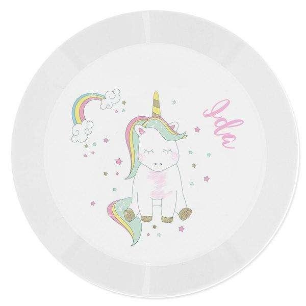 Personalised Baby Unicorn Plastic Plate - Myhappymoments.co.uk