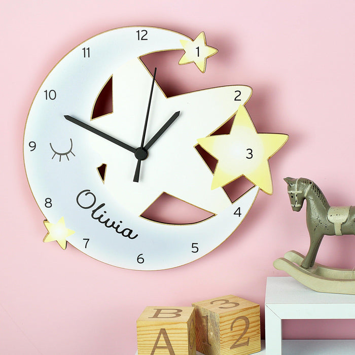 Personalised Children’s Moon and Stars Shape Wooden Clock