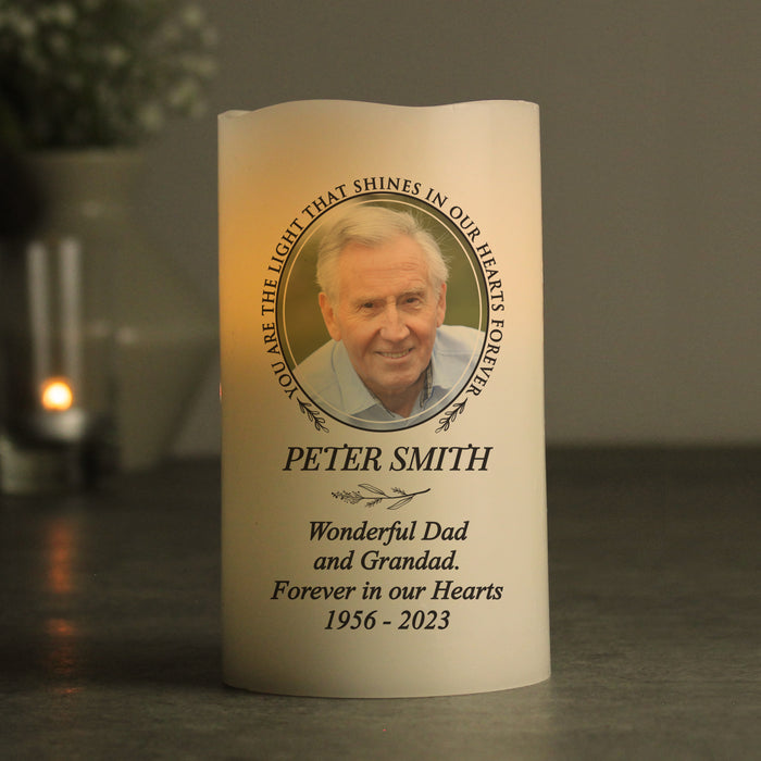 Personalised Light In Our Hearts Memorial Photo Upload LED Candle