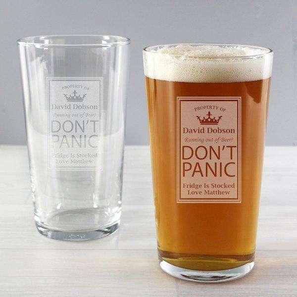 Personalised Don't Panic Pint Glass - Myhappymoments.co.uk
