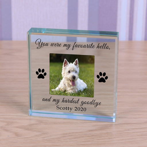 Personalised Dog Memorial Glass Token - Favourite Hello Hardest Goodbye