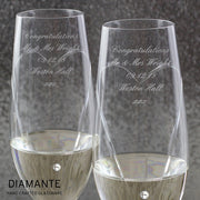 Personalised Crystal Heart Wedding Champagne Flute Glasses