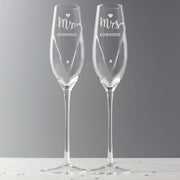 Personalised Hand Cut Mr & Mrs Pair of Flutes Glasses with Swarovski Elements in Gift Box