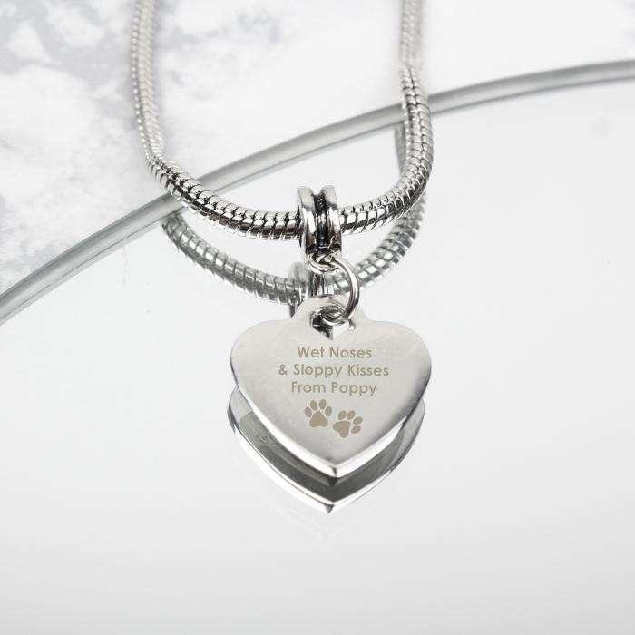 Personalised Pet Memorial Pawprint Heart Charm Necklace - Myhappymoments.co.uk