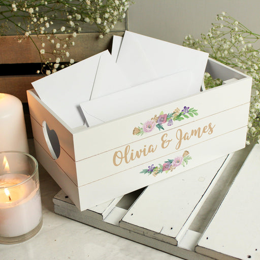 Personalised Floral White Wooden Crate