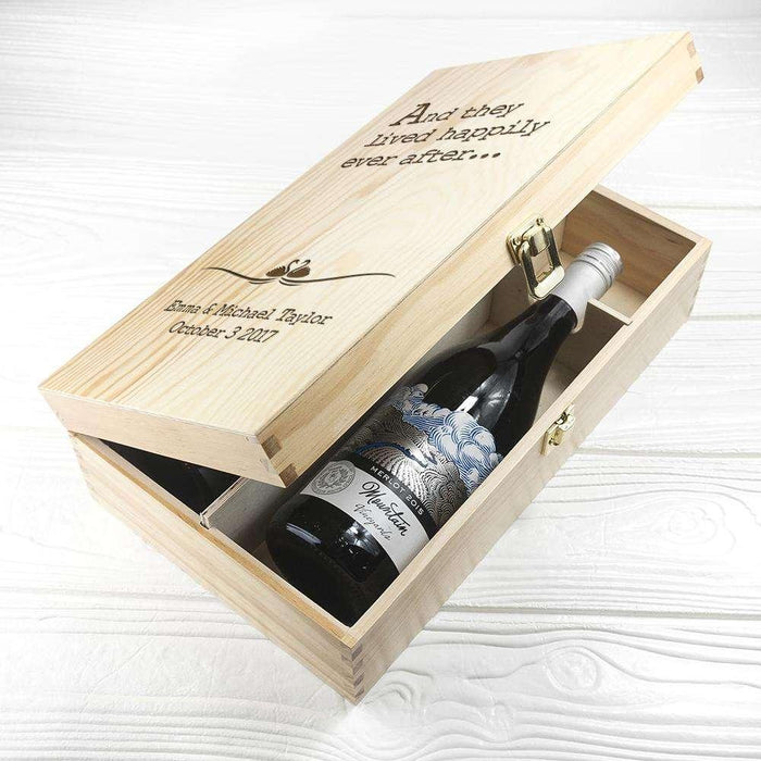Personalised Wedding Two Bottle Wine Box - They Lived Happily Ever After - Myhappymoments.co.uk