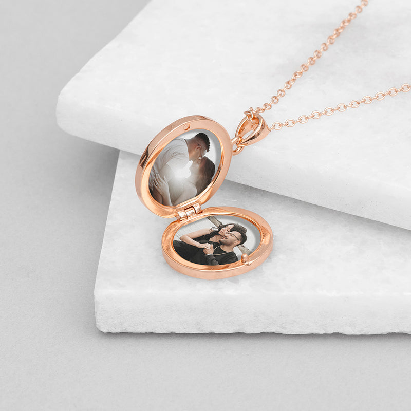 Personalised Round Photo Locket Necklace - Rose Gold Plated
