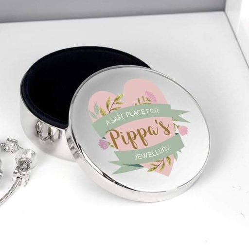 Personalised Floral Heart Round Trinket Box - Myhappymoments.co.uk
