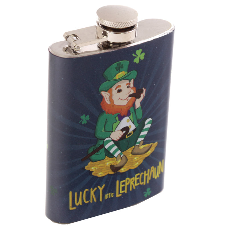 Stainless Steel Leprechaun Hip Flask 4oz - Myhappymoments.co.uk