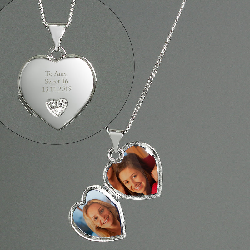 Personalised Children's Sterling Silver Cubic Zirconia Heart Locket Necklace