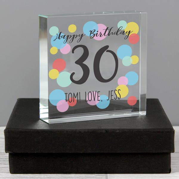 Personalised Birthday Age Confetti Glass Block
