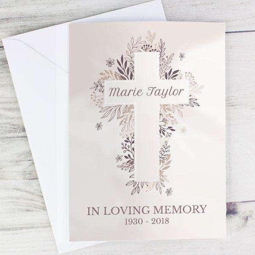 Personalised Floral In Loving Memory Cross Card - Myhappymoments.co.uk