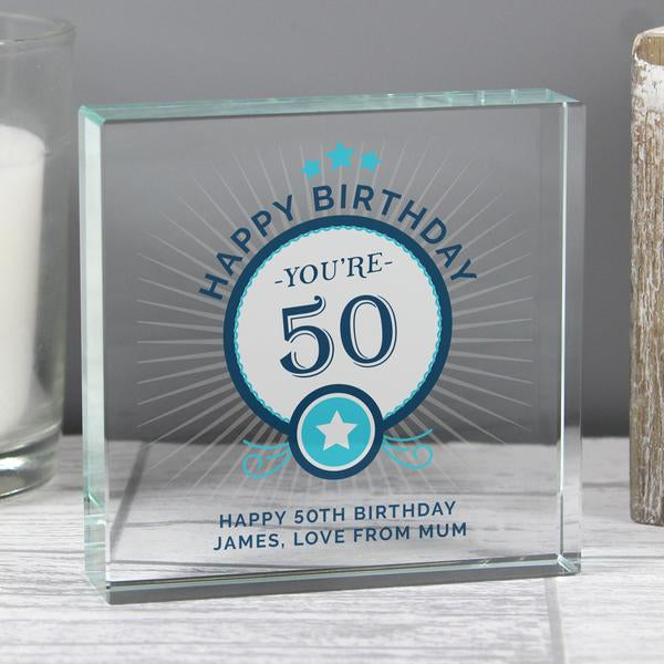 Personalised Birthday Age Crystal Glass Block